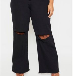Black wide leg ripped jeans